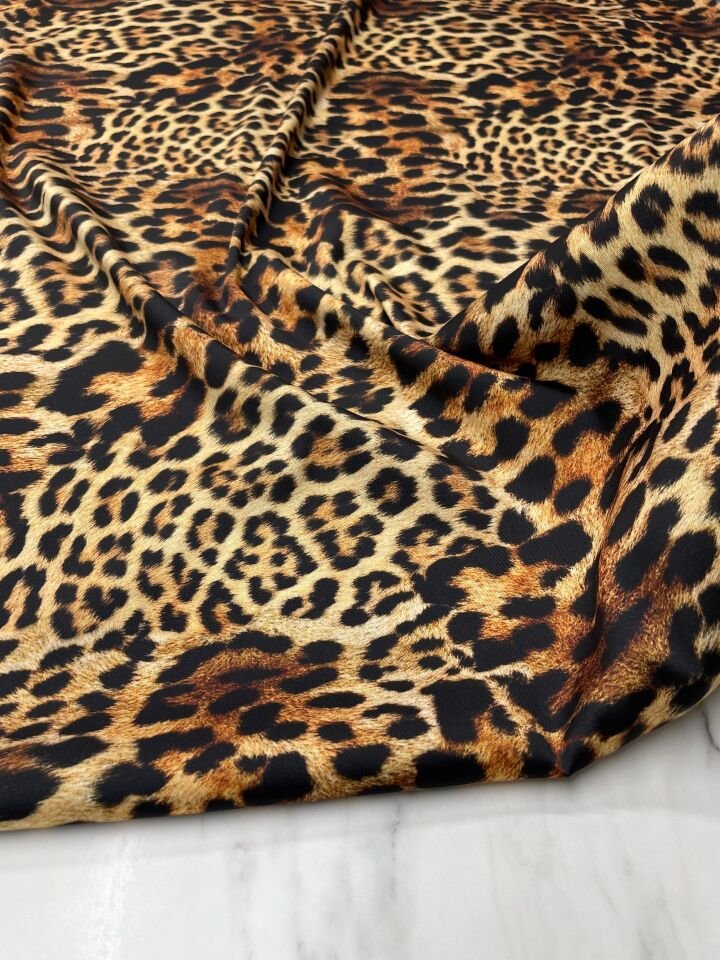 Leopar Desen Elbiselik Gömleklik Tivil Saten Kumaş