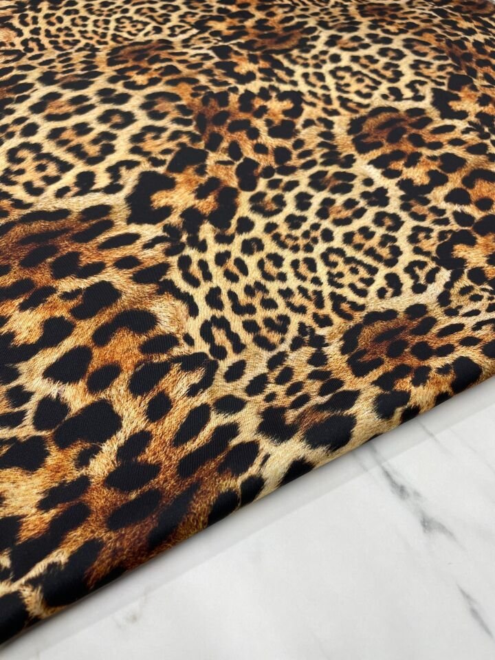 Leopar Desen Elbiselik Gömleklik Tivil Saten Kumaş