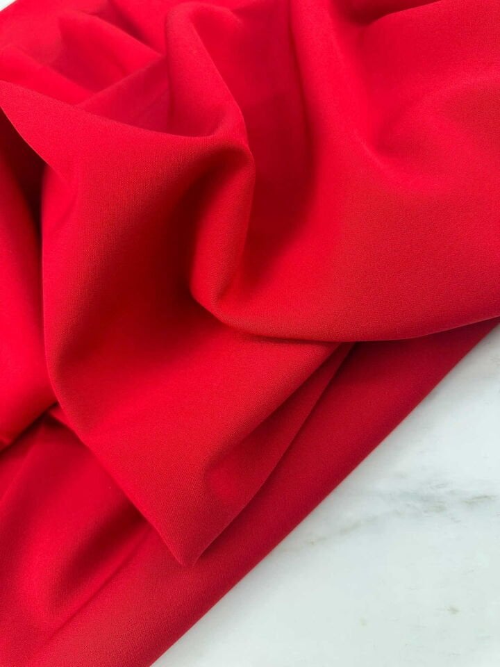 Kırmızı Likralı Dabıl Krep Elbise Etek Ceket Pantolon