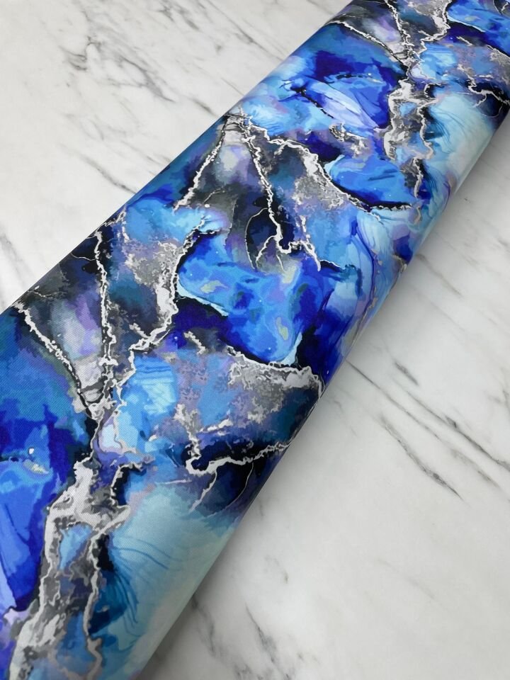 Mavi Mermer Desen Elbiselik Gömleklik Tivil Saten Kumaş