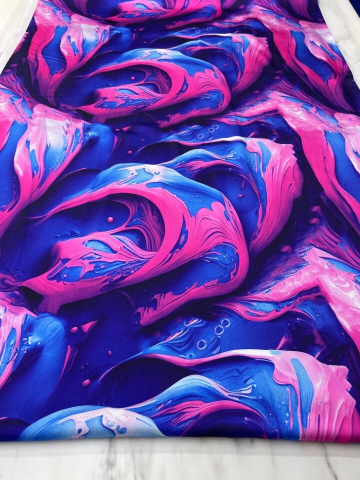 Dalga Desen Elbiselik Gömleklik Tivil Saten Kumaş