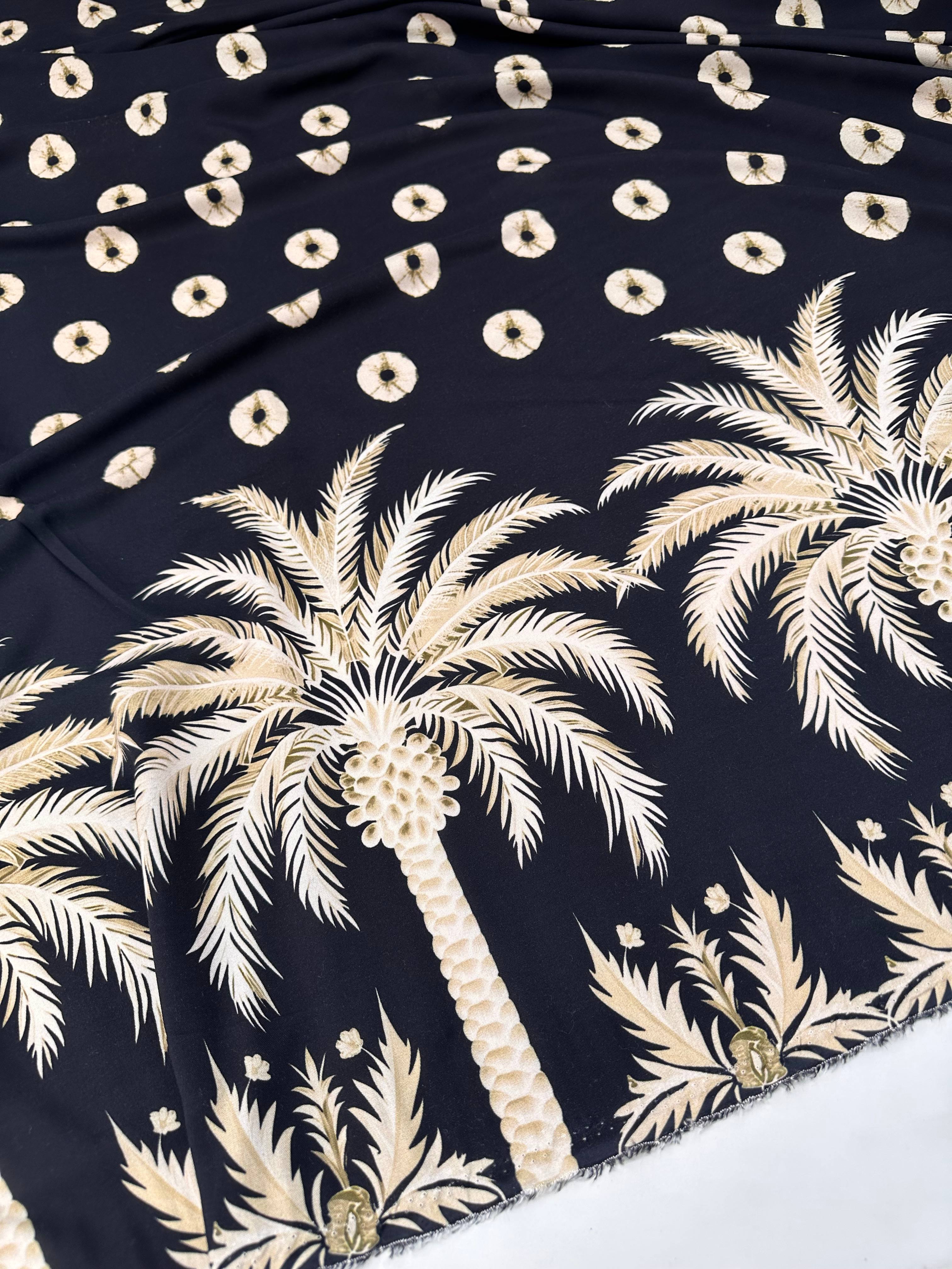 Palmiye Tek Taraf Desenli Elbiselik Payeoluk Viskon Kumaş