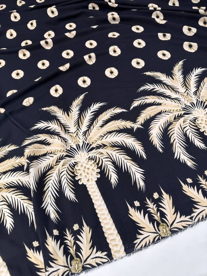 Palmiye Tek Taraf Desenli Elbiselik Payeoluk Viskon Kumaş