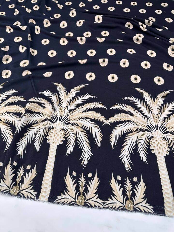 Palmiye Tek Taraf Desenli Elbiselik Payeoluk Viskon Kumaş