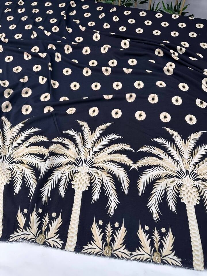 Palmiye Tek Taraf Desenli Elbiselik Payeoluk Viskon Kumaş