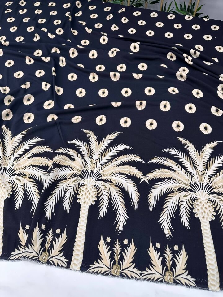 Palmiye Tek Taraf Desenli Elbiselik Payeoluk Viskon Kumaş