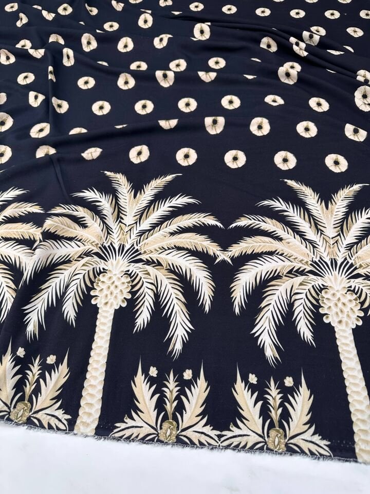 Palmiye Tek Taraf Desenli Elbiselik Payeoluk Viskon Kumaş