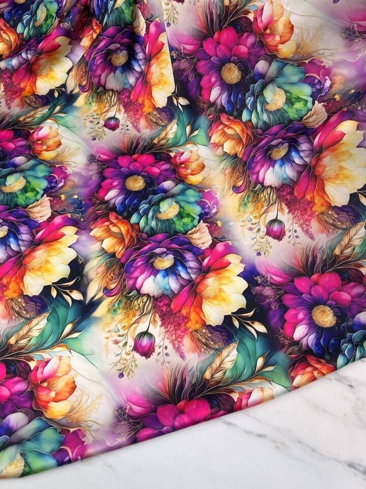 Kral Çiçegi Desen Elbiselik Gömleklik İpek Saten Kumaş