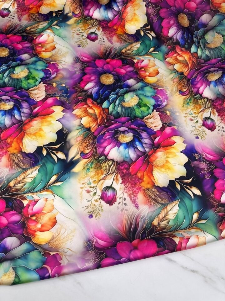 Kral Çiçegi Desen Elbiselik Gömleklik İpek Saten Kumaş