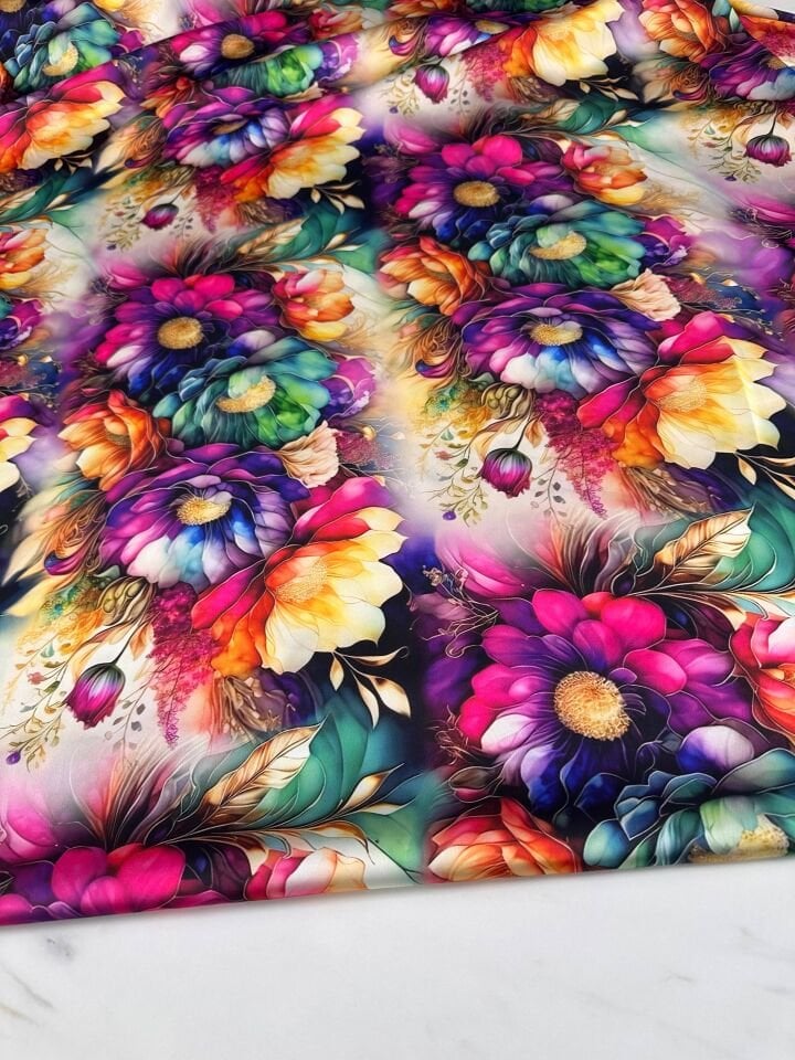 Kral Çiçegi Desen Elbiselik Gömleklik İpek Saten Kumaş