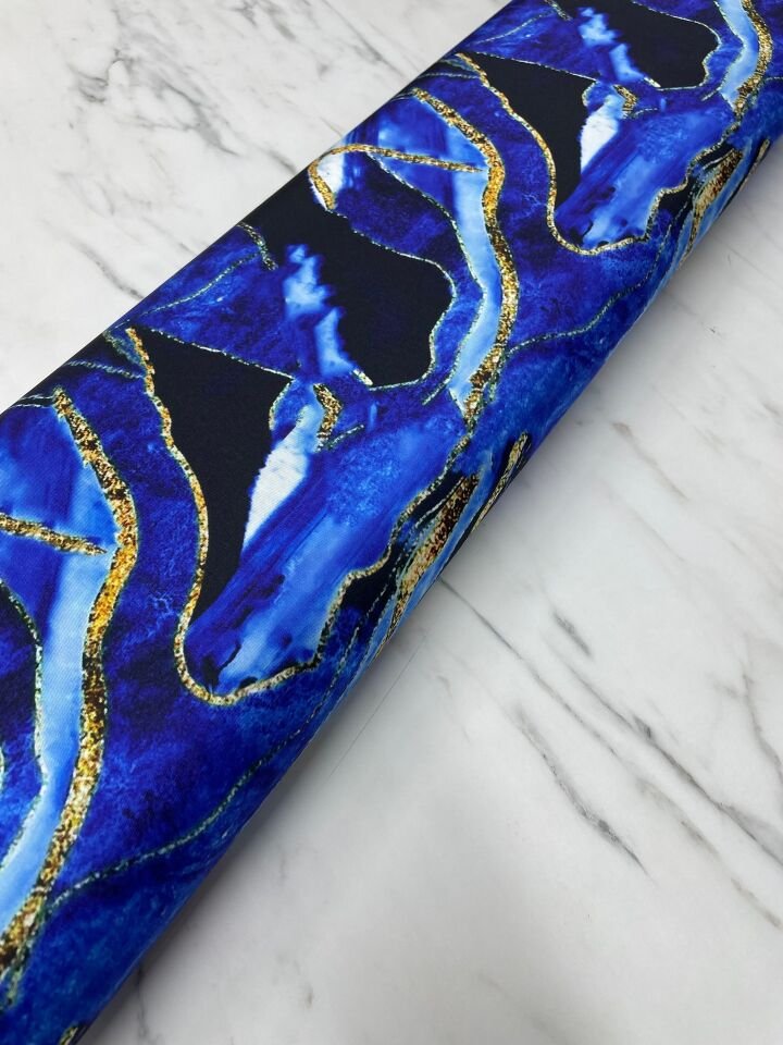 Mavi Mermer Desen Elbiselik Gömleklik Tivil Saten Kumaş