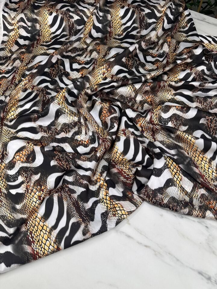 Zebra Desen Elbiselik Gömleklik İpek Saten Kumaş