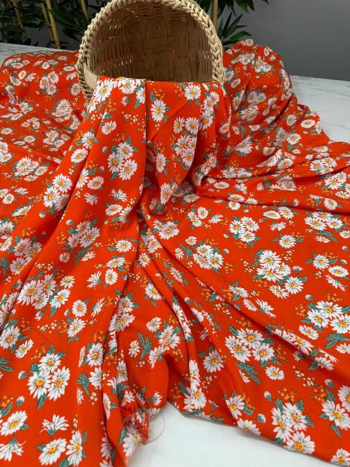 Turuncu Papatyam Viskon Kumaş