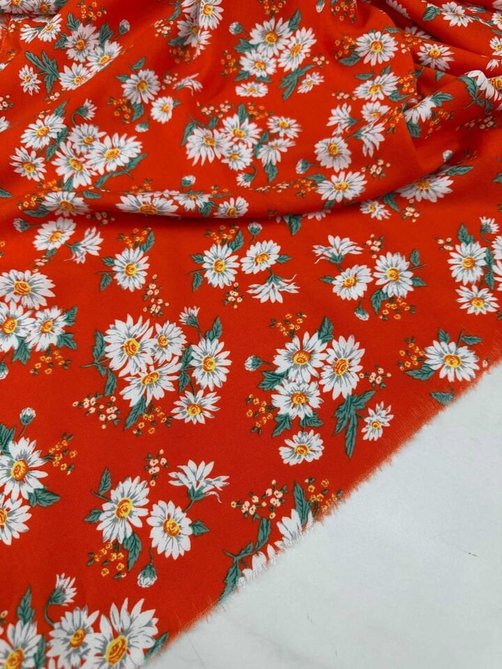 Turuncu Papatyam Viskon Kumaş