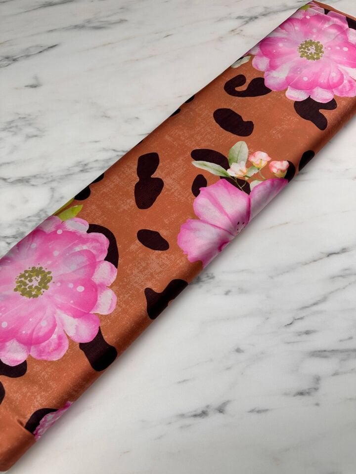 Leopar Gülü Desen Elbiselik Gömleklik İpek Saten Kumaş