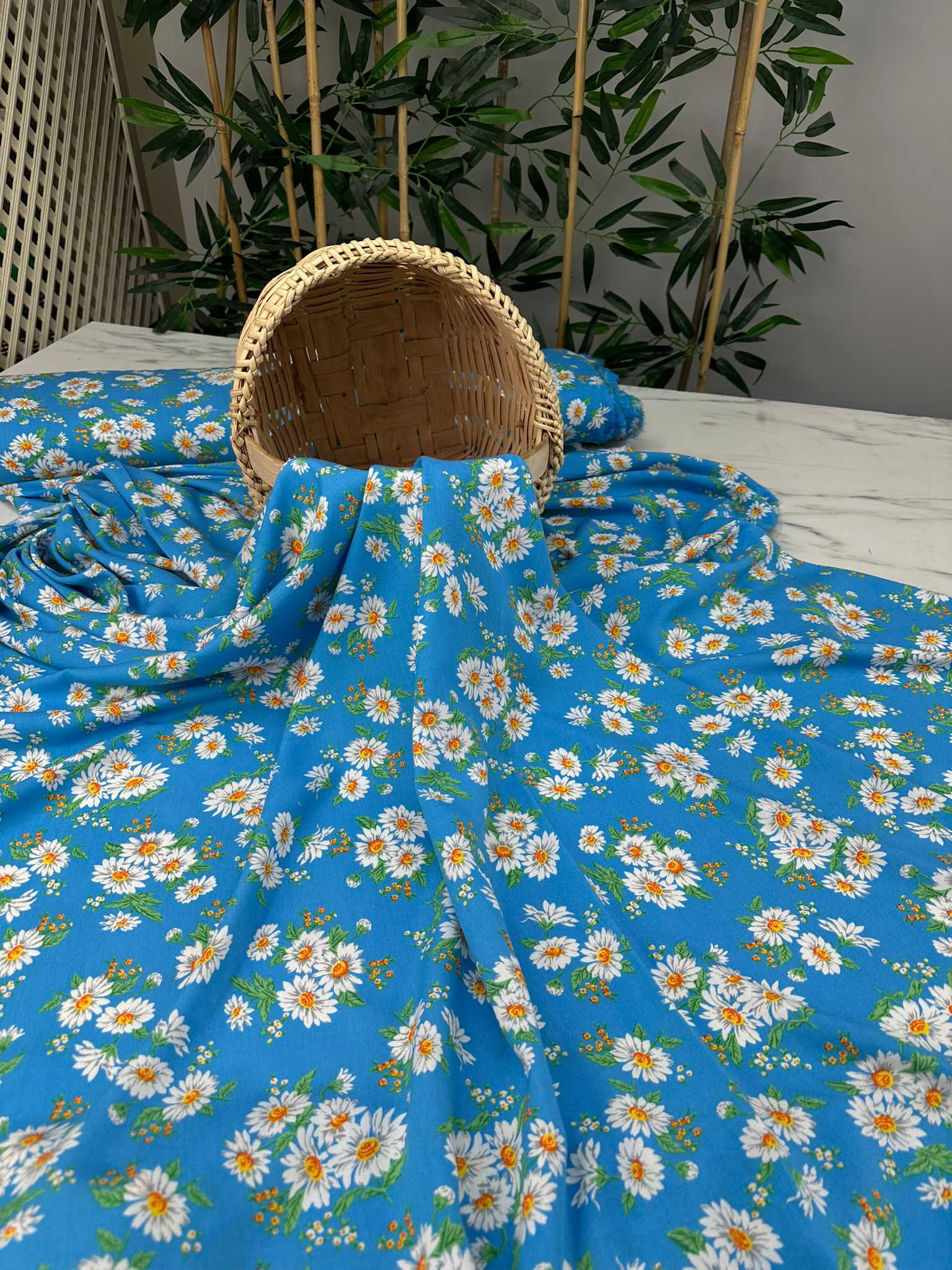 Maviş Papatyam Viskon Kumaş