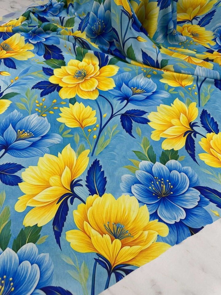 Sarı Bahar Desen Krep Kumaş