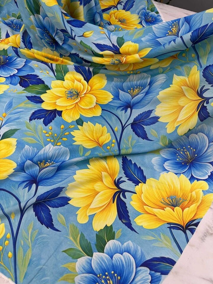 Sarı Bahar Desen Krep Kumaş