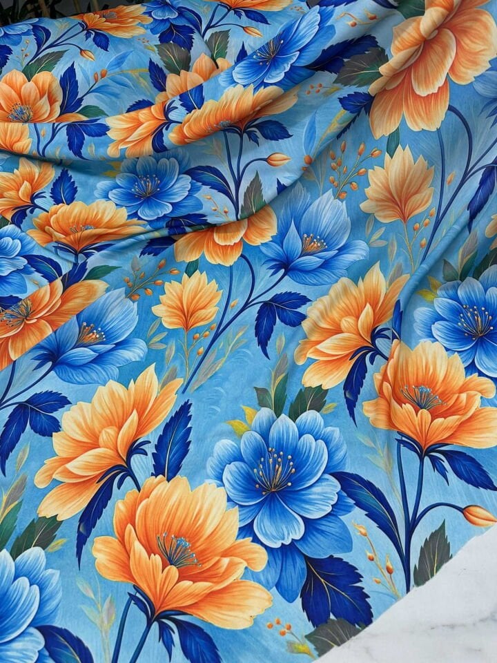 Turuncu Bahar Desen Krep Kumaş