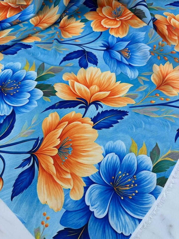 Turuncu Bahar Desen Krep Kumaş