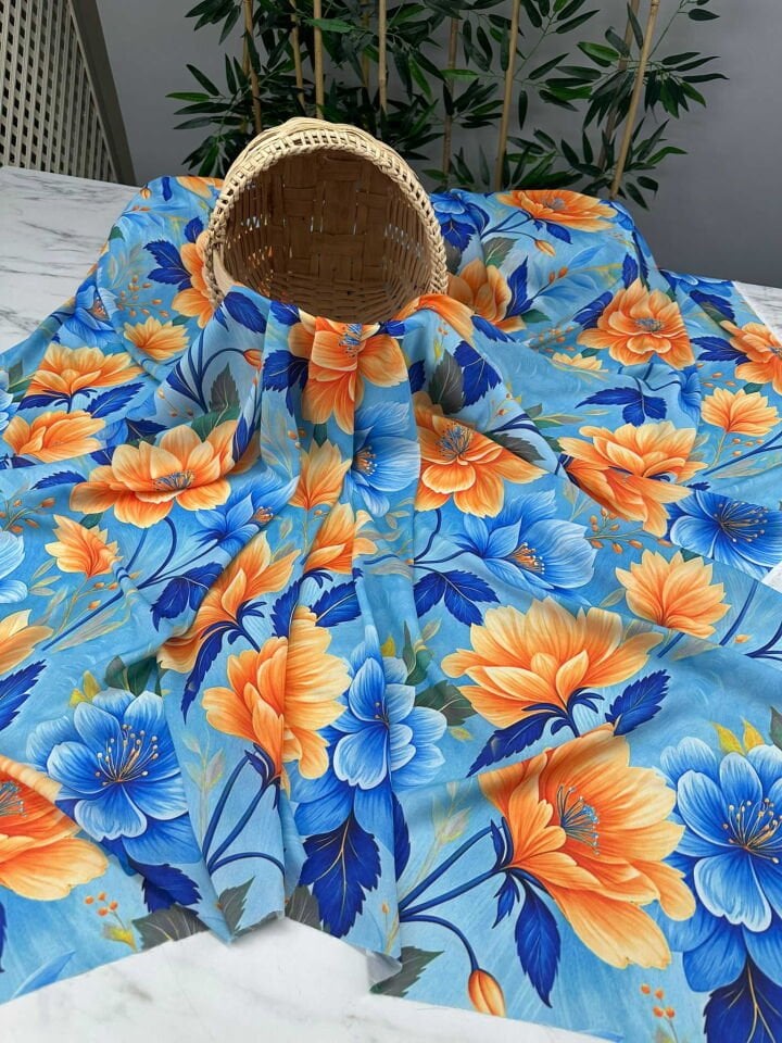 Turuncu Bahar Desen Krep Kumaş