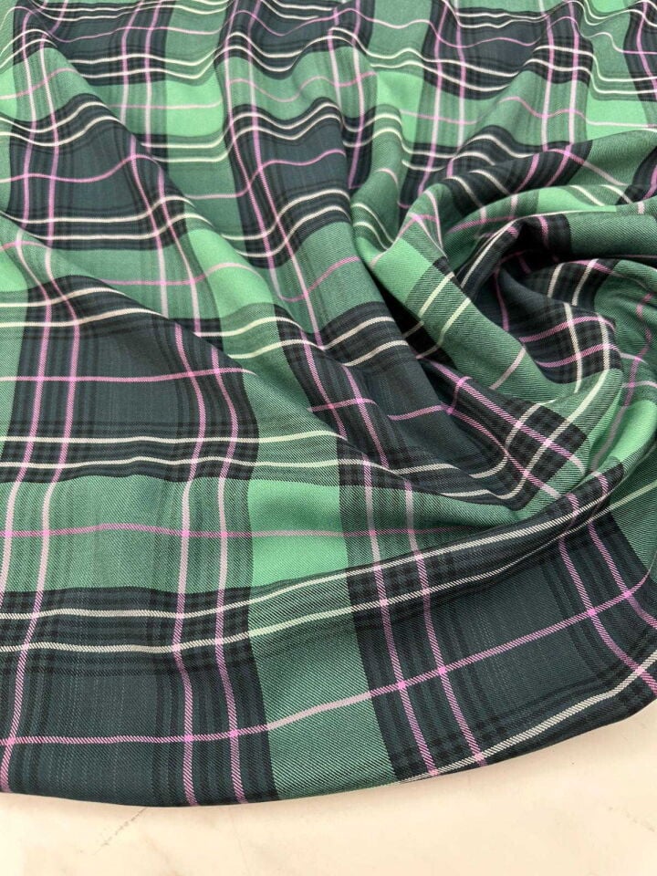 İndirimli Ekose Viskon Elbise Etek Gömlek Tunik