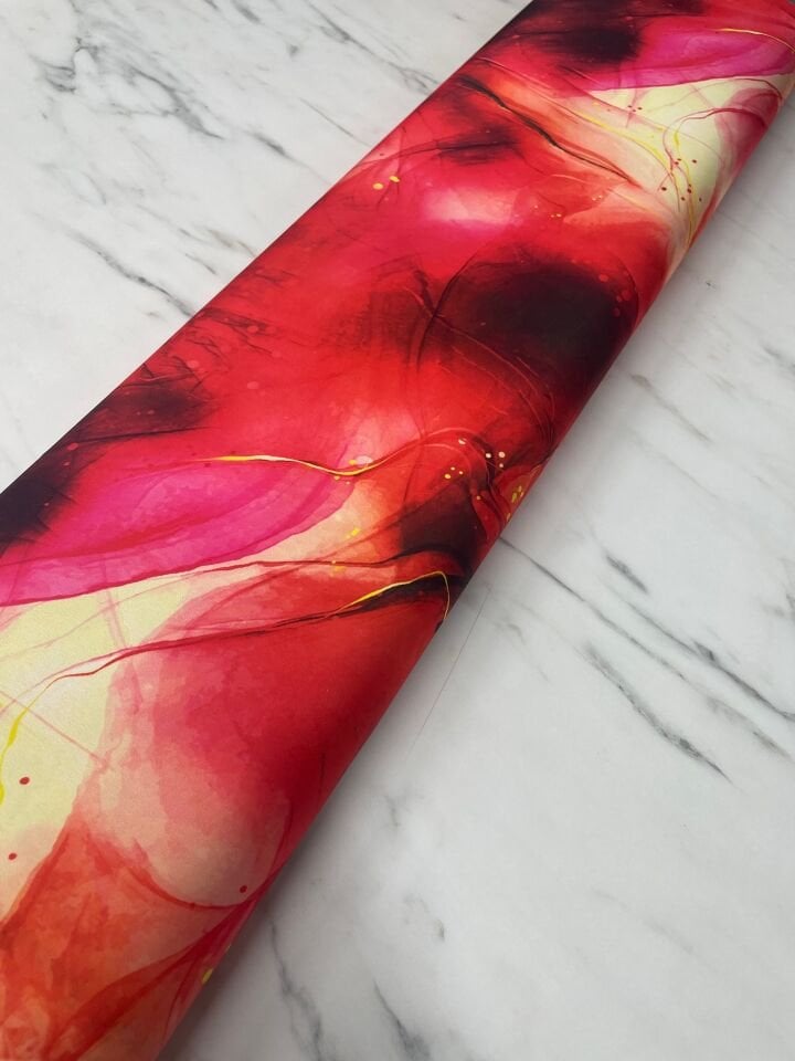 Kırmızı Desen Elbiselik Gömleklik Tivil Saten Kumaş