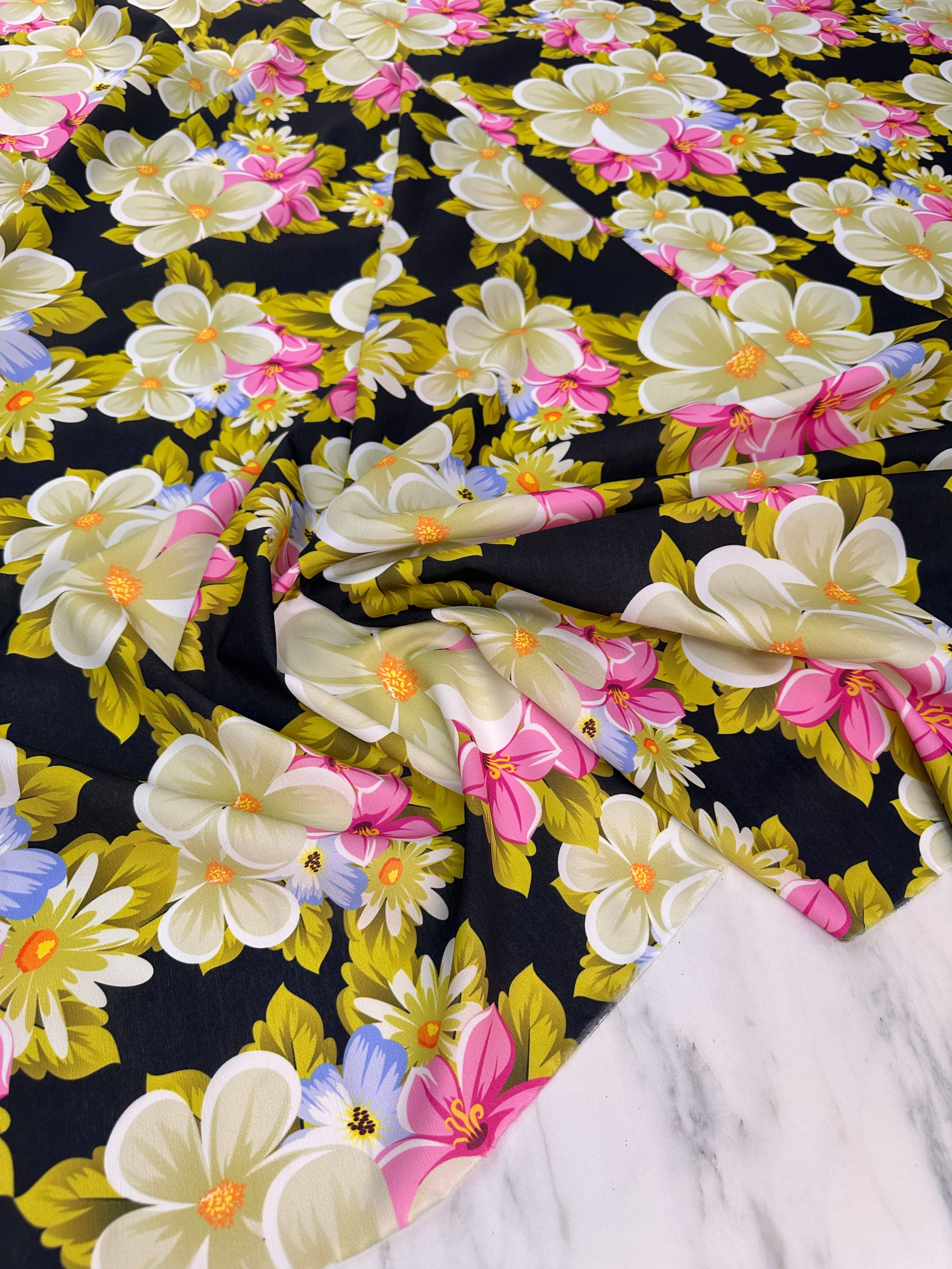 Milas Çiçegi Desen Elbiselik Şalvarlık Krep Kumaş