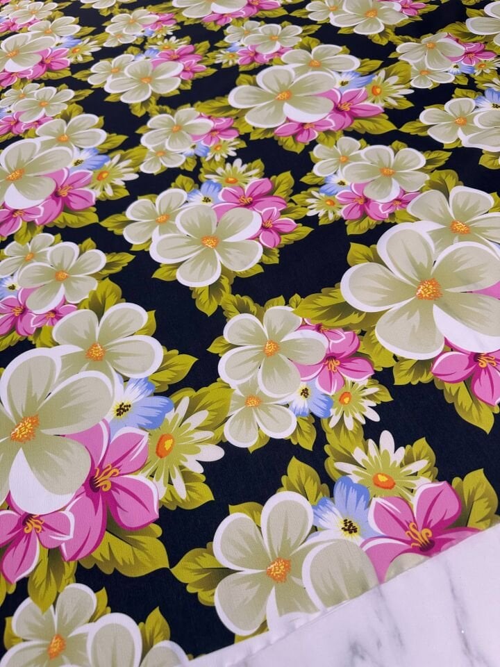 Milas Çiçegi Desen Elbiselik Şalvarlık Krep Kumaş