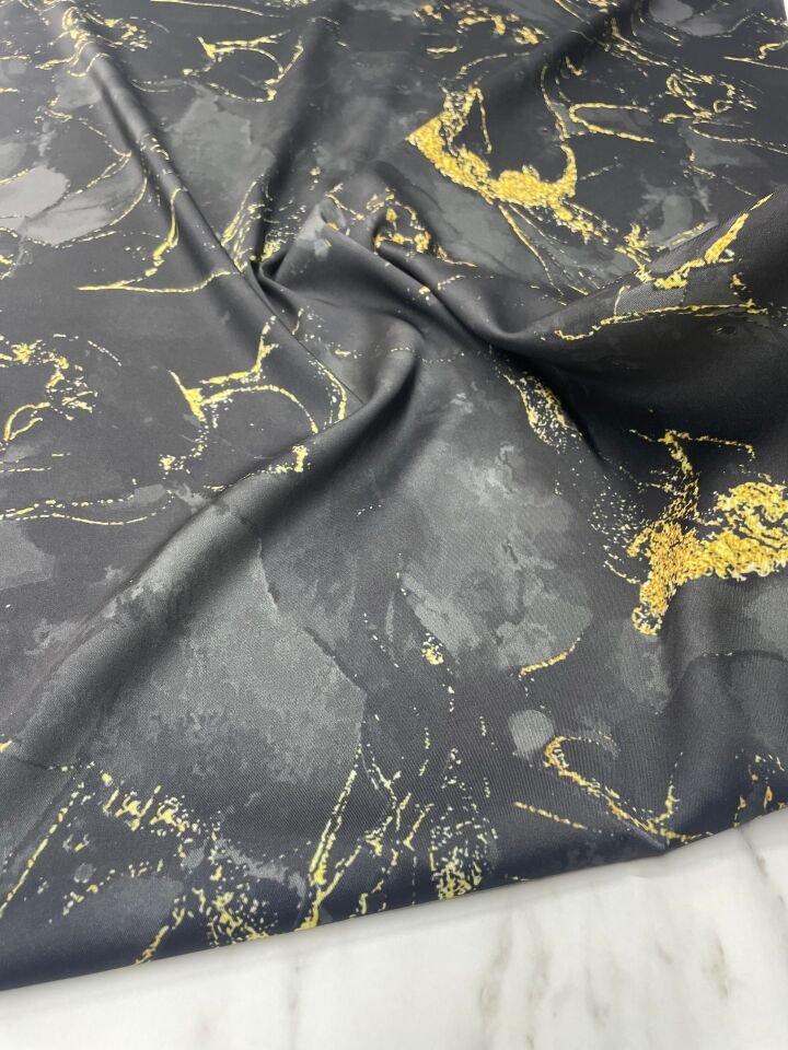 Siyah Mermer Desen Elbiselik Gömleklik Tivil Saten Kumaş
