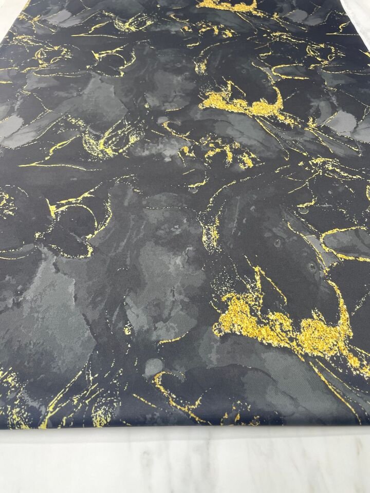 Siyah Mermer Desen Elbiselik Gömleklik Tivil Saten Kumaş