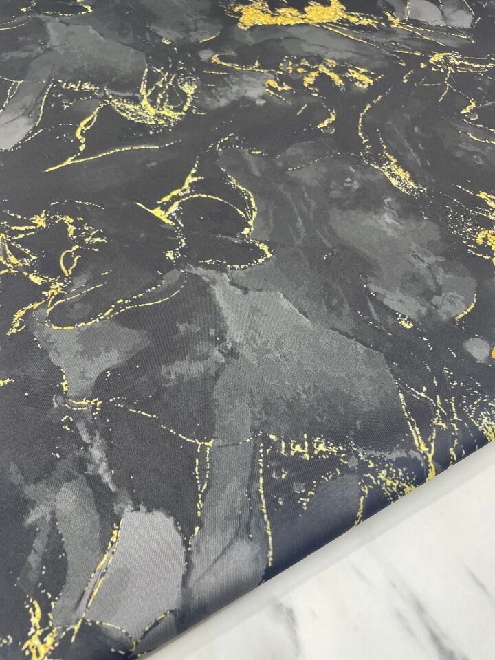 Siyah Mermer Desen Elbiselik Gömleklik Tivil Saten Kumaş