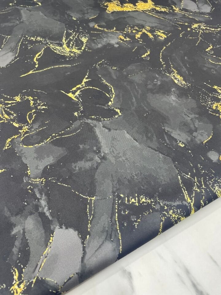 Siyah Mermer Desen Elbiselik Gömleklik Tivil Saten Kumaş
