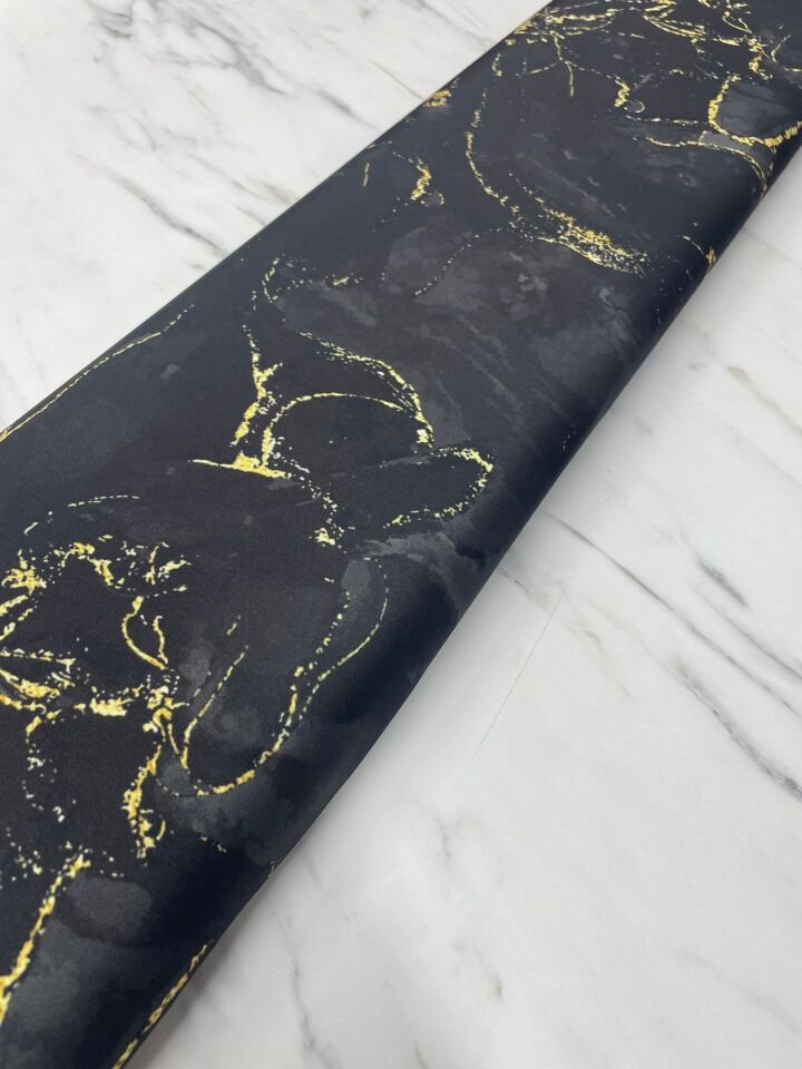 Siyah Mermer Desen Elbiselik Gömleklik Tivil Saten Kumaş