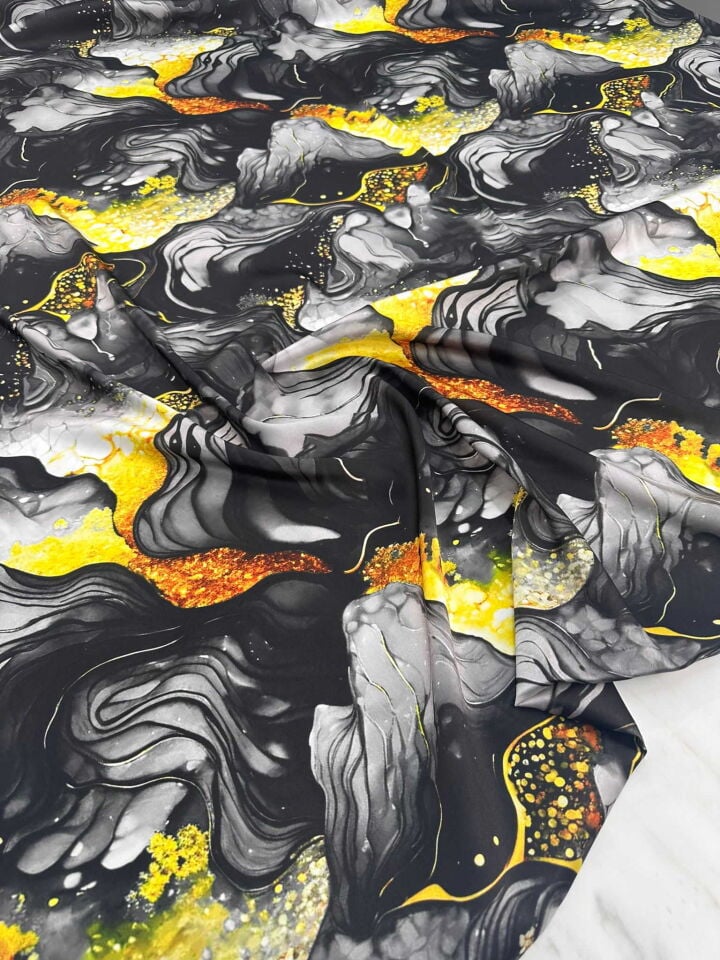 Desenli İpek Saten Elbise Etek Gömlek Şalvar