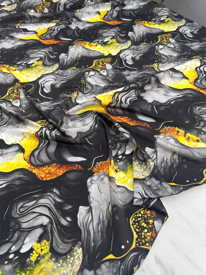 Desenli İpek Saten Elbise Etek Gömlek Şalvar