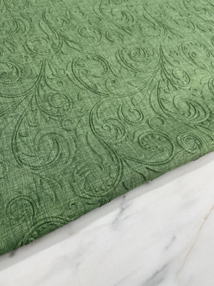 Yeşil Kabartma Desenli Eteklik Ceketlik Elbiselik Keten Kumaş