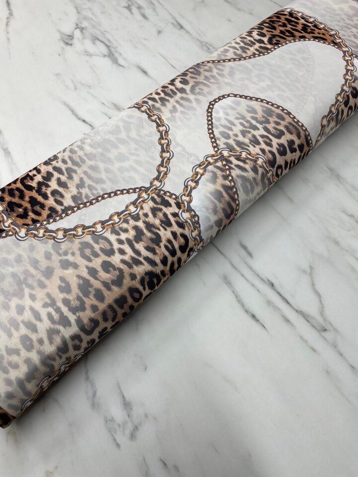 Zincir Detaylı Leopar Desen Elbiselik Gömleklik Krep Kumaş