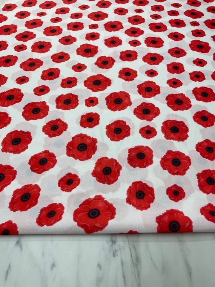 Kırmızı Geranium Desen Elbiselik Gömleklik Krep Kumaş