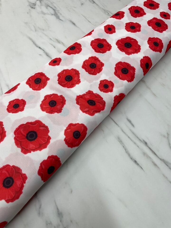 Kırmızı Geranium Desen Elbiselik Gömleklik Krep Kumaş