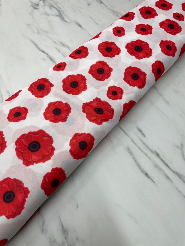 Kırmızı Geranium Desen Elbiselik Gömleklik Krep Kumaş