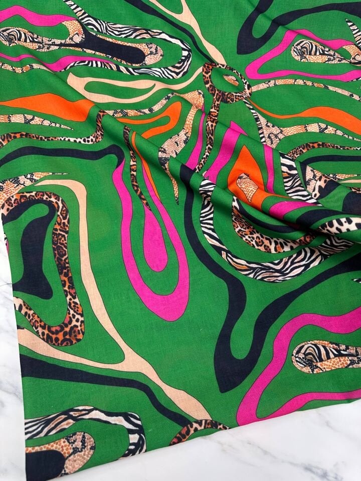 Leopar Zebra Desen Elbiselik Pantolonluk Keten Kumaş