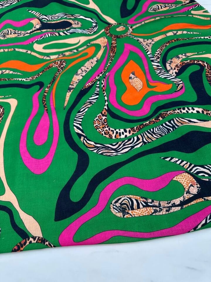 Leopar Zebra Desen Elbiselik Pantolonluk Keten Kumaş