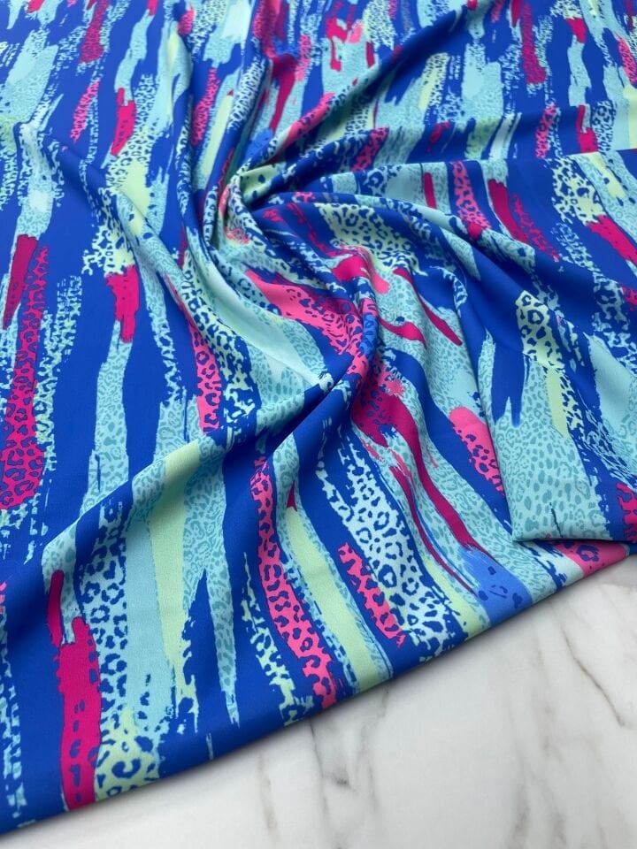 Mavi Leopar Desen Elbiselik Gömleklik Tivil Saten Kumaş