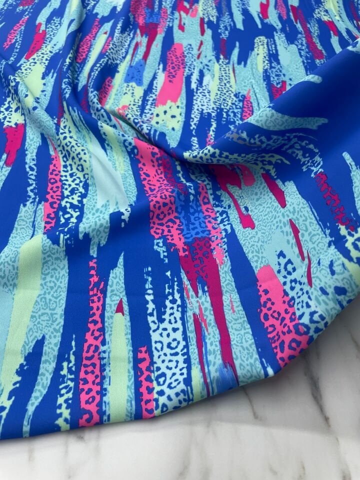 Mavi Leopar Desen Elbiselik Gömleklik Tivil Saten Kumaş