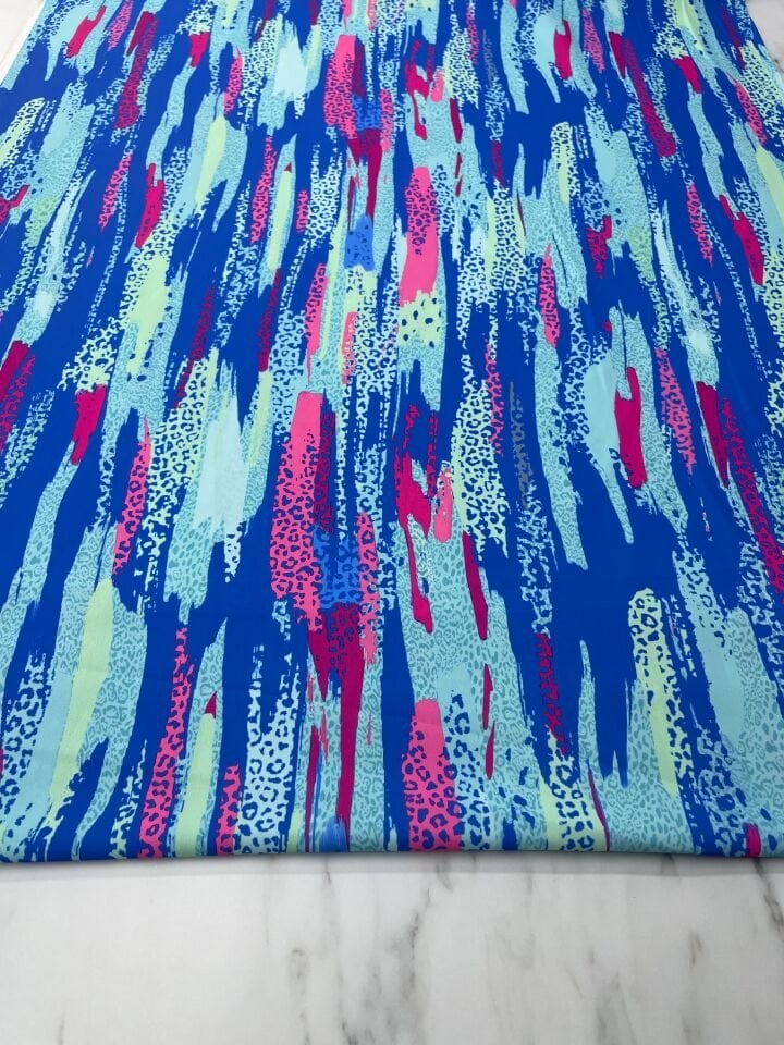 Mavi Leopar Desen Elbiselik Gömleklik Tivil Saten Kumaş