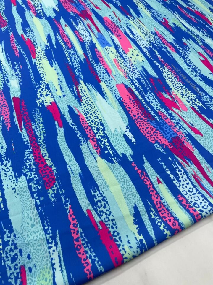 Mavi Leopar Desen Elbiselik Gömleklik Tivil Saten Kumaş