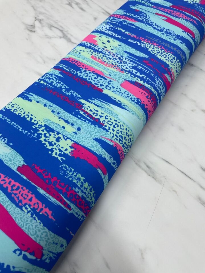 Mavi Leopar Desen Elbiselik Gömleklik Tivil Saten Kumaş