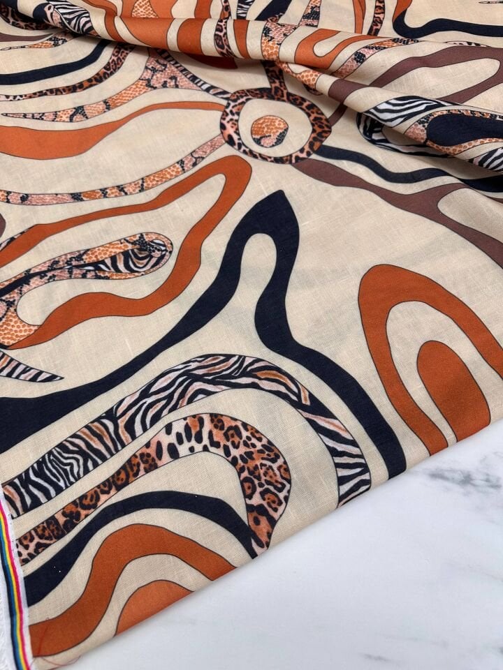 Fantazi Desen Elbiselik Pantolonluk Keten Kumaş