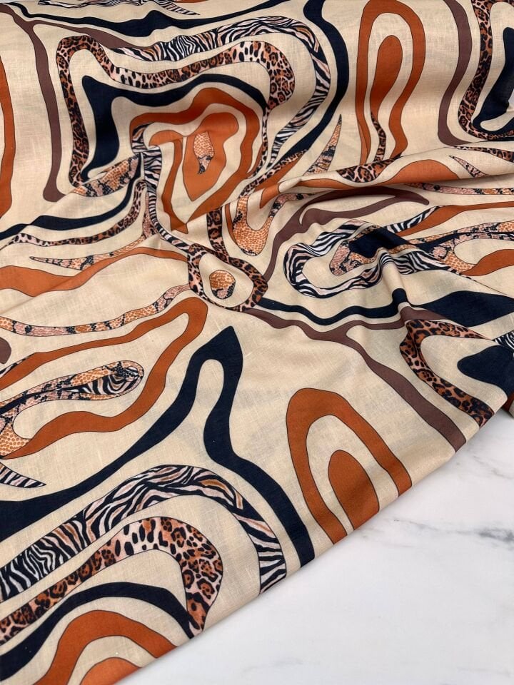 Fantazi Desen Elbiselik Pantolonluk Keten Kumaş